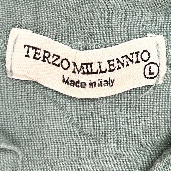 Terzo Millennio 100% Linen Sleeveless V-Neck Blue Green Knee Length Dress Sz Lrg - Picture 5 of 9